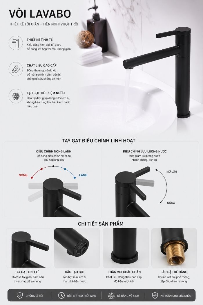 Vòi lavabo KV04D 30cm